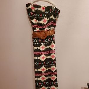 Multi color maxi dress with brown belt